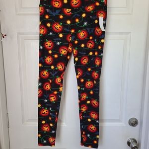 (1599) Halloween Fitted High Rise Leggings,  Size: XXL  Color: Black/Orange